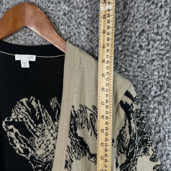 J. Jill Cardigan Sweater Open Front Tan Black Floral Print Womens XS 100% Cotton - Picture 3 of 10